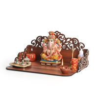 Gift Kya De Wooden Pooja Mandir for Home Wall | Small Temple for Office & Room | Indian Wooden Temple for Table or Shelf | Compact DIY Mandir | 12x9x6 Inch | Classic Design