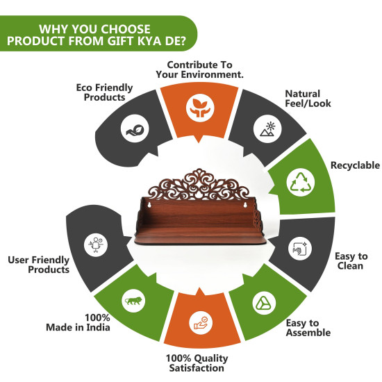 Gift Kya De Wooden Pooja Mandir for Home Wall | Small Temple for Office & Room | Indian Wooden Temple for Table or Shelf | Compact DIY Mandir | 12x9x6 Inch | Classic Design