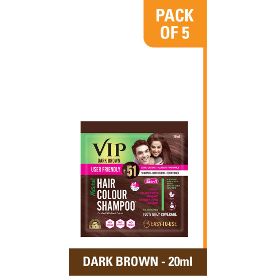 VIP Hair Colour Shampoo dark brown | grey hair coverage in 15 minutes, 20ml (pack of 5)