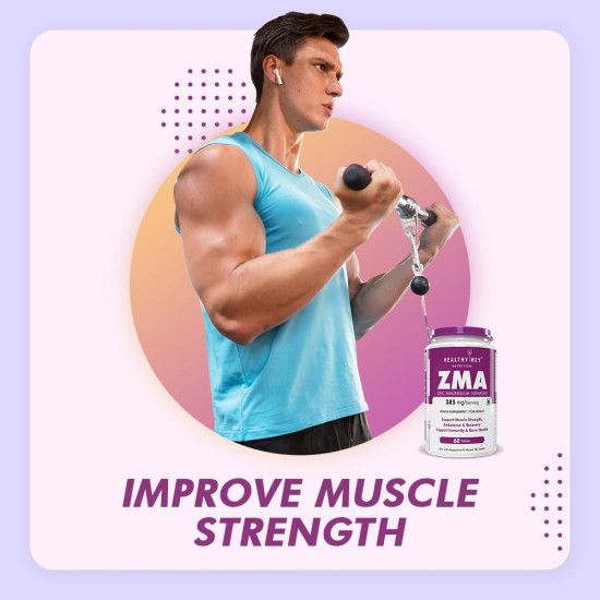 HealthyHey Nutrition ZMA and Zinc Supplement for Men & Women | Zinc and Magnesium Aspartate Supplements | Zinc tablets May Support Muscle Recovery and Sleep Quality (60 Tablets)