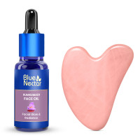 Blue Nectar Rose Quartz Gua Sha for Face with Kumkumadi Oil | Natural Face Massager and Face Serum for Women & Men (30ml, 1 Rose Quartz Gua Sha Stone)