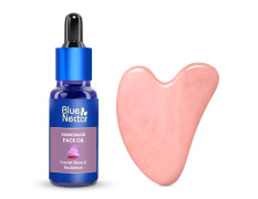 Blue Nectar Rose Quartz Gua Sha for Face with Kumkumadi Oil | Natural Face Massager and Face Serum for Women & Men (30ml, 1 Rose Quartz Gua Sha Stone)