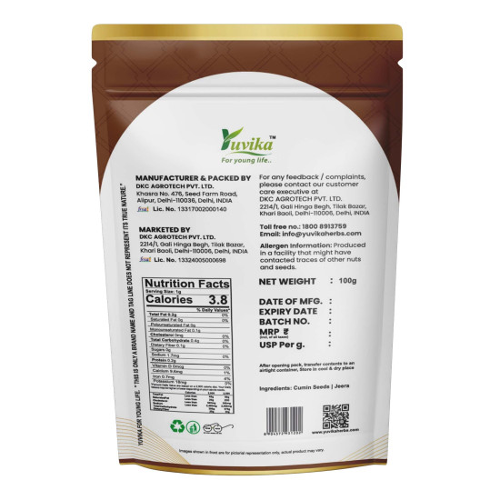 Yuvika Jeera Safed - Cuminum Cyminum - White Cumin Seeds 100 Grams