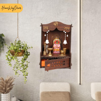 HOMEWEY DECOR Wooden Wall Mounted Pooja Mandir for Home & Office – Handcrafted Temple with Luxurious Finish, Supports Heavy Idols, Decorative Mandir (12.5 x 7 x 8 Inches)