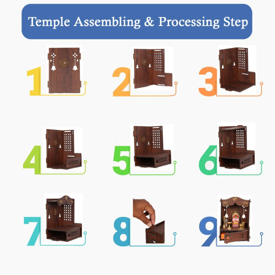 HOMEWEY DECOR Wooden Wall Mounted Pooja Mandir for Home & Office – Handcrafted Temple with Luxurious Finish, Supports Heavy Idols, Decorative Mandir (12.5 x 7 x 8 Inches)