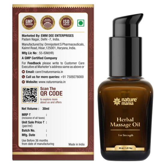 NATURE MANIA Lift-Up Oil for Men | Herbal Body Massage Oil for Men - For Strength, Muscle Relaxation & Active Lifestyle | 30ml