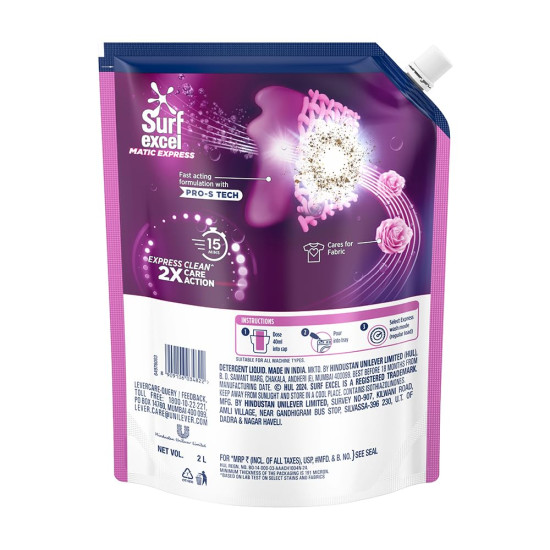 Surf Excel Matic Express Liquid Detergent | Express Clean with 2X Care Action 2ltr pouch