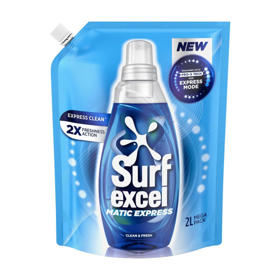 Surf Excel Matic Express Liquid Detergent, Express Clean with 2X Freshness Action 2ltr pouch