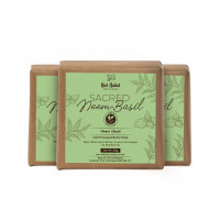 Nat Habit Cold Processed Sacred Neem-Basil Butter Bath Soap- Antibacterial For Soothing, Skin Wellness, Scar Reduction, Exfoliation & Tan Removal | Pack of 3 X 125g