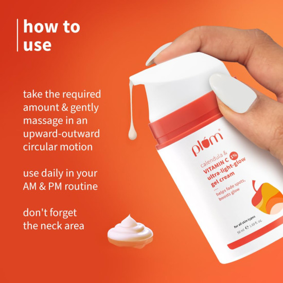 Plum 1% Vitamin C Ultra-Light-Glow Gel Cream with Calendula | Fades Dark Spots, Boosts Glow, Deeply Hydrates | Lightweight, Non-Greasy Face Moisturizer | All Skin Types | for Women and Men | 50g