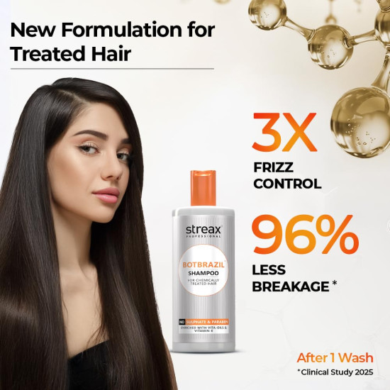 Streax Professional BotBrazil Shampoo,300 ml for Keratin, Nanoplasty, & Smoothening, Sulphate & Paraben-Free Shampoo for Women & Men, Enriched with Vita Oils Nourishes Chemically Treated Hair
