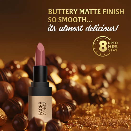 FACES CANADA Comfy Matte Velvet Touch Lipstick - Fierce Brown 17, 4.2g | Velvety Matte Finish | 8HR Longstay | Intense Colour | Hydrating Lips | Smooth Application | Foodproof & Crackproof