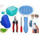 Styllent 4‑in‑1 Pet Grooming Set – Self‑Cleaning Slicker Deshedding Brush + Silicone Bath & Massage Tool + Adjustable Rubber Bath Scrubber + Ergonomic Nail Clippers – for Dogs & Cats