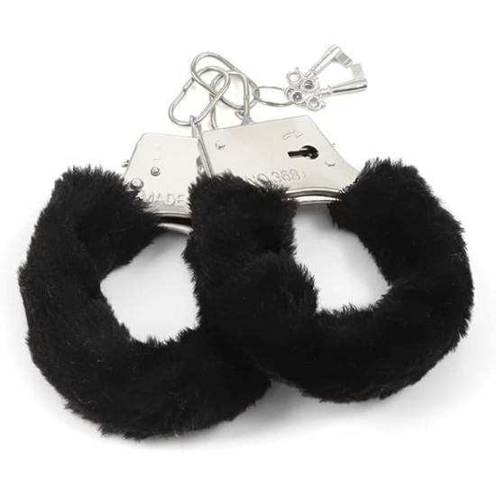 YUPPIN Kids Toy Handcuffs with Fluffy Cover – Safe Pretend Play Metal Handcuffs with Keys – Soft Plush Covering for Police Role Play & Fancy Dress (Black)