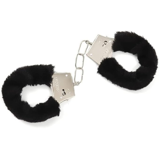 YUPPIN Kids Toy Handcuffs with Fluffy Cover – Safe Pretend Play Metal Handcuffs with Keys – Soft Plush Covering for Police Role Play & Fancy Dress (Black)