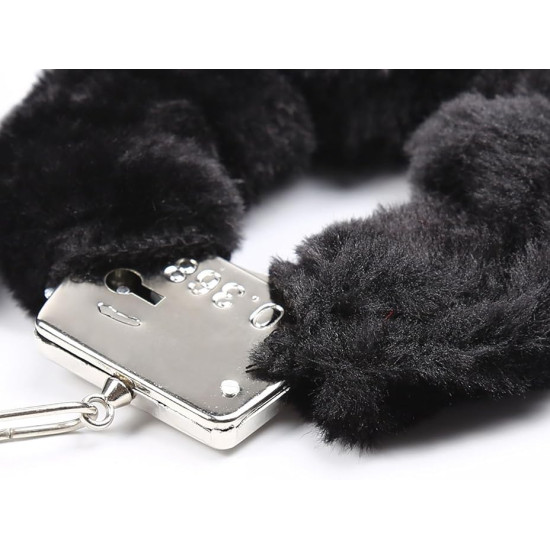 YUPPIN Kids Toy Handcuffs with Fluffy Cover – Safe Pretend Play Metal Handcuffs with Keys – Soft Plush Covering for Police Role Play & Fancy Dress (Black)