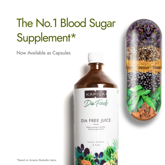 Kapiva Dia Free Capsules | Helps Manage Blood Sugar Levels With Karela, Jamun & Gudmar | 100% Ayurvedic Capsules with Powerful Herbs | 1 Month Pack for Diabetes/Diabetic Care | 60 Capsules (Pack of 2) Kapiva Dia Free Capsules | Helps Manage Blood Sugar Levels With Karela, Jamun & Gudmar | 100% Ayurvedic Capsules with Powerful Herbs | 1 Month Pack for Diabetes/Diabetic Care | 60 Capsules (Pack of 2)