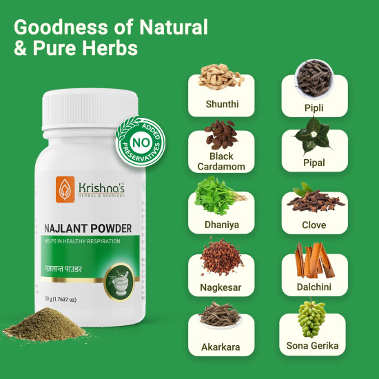 Krishna's Najlant Powder – Herbal Respiratory Support for Lungs, Cough & Congestion Relief, No Artificial Colors or Flavors - 50 g (Pack of 1)