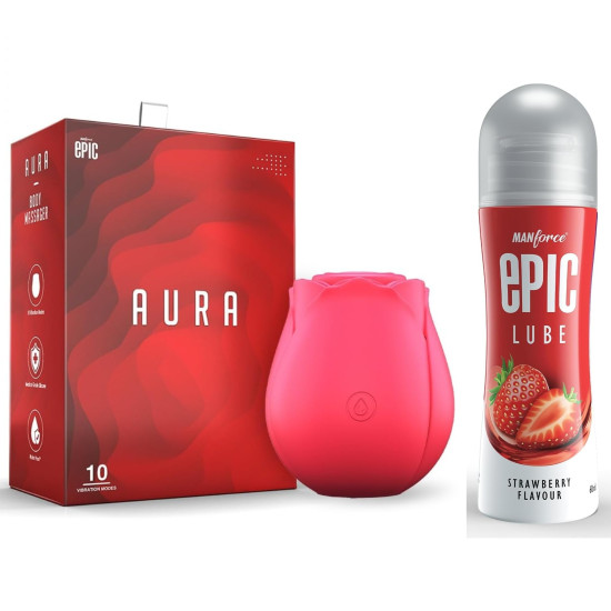 Manforce Epic Aura Massager | 10 Vibration Modes & Manforce Epic Lube | Strawberry | 60ml | Water-based Manforce Epic Aura Massager | 10 Vibration Modes & Manforce Epic Lube | Strawberry | 60ml | Water-based