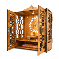 True Flair Temple Mandir for Home with Door | Wooden MDF, Assembly Required | Pooja Unit with Storage Space | LED Light and Wall Mounts | Pooja Mandir for Home Big Size (H-21, L-16.5, B-10 inch)