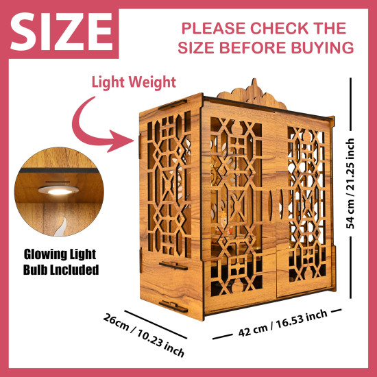 True Flair Temple Mandir for Home with Door | Wooden MDF, Assembly Required | Pooja Unit with Storage Space | LED Light and Wall Mounts | Pooja Mandir for Home Big Size (H-21, L-16.5, B-10 inch)