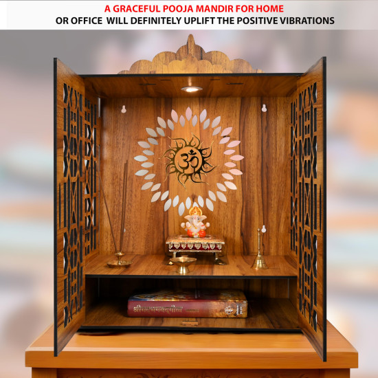 True Flair Temple Mandir for Home with Door | Wooden MDF, Assembly Required | Pooja Unit with Storage Space | LED Light and Wall Mounts | Pooja Mandir for Home Big Size (H-21, L-16.5, B-10 inch)