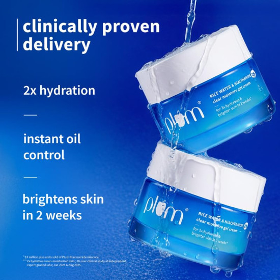 Plum 2% Niacinamide & Rice Water Superlight Gel Cream Winter Moisturizer for Face | 2X Oil-Free Hydration | Brightens, Fades Blemishes | Dermat-Tested | All Skin Types | Women & Men | 100% Vegan | 25 g