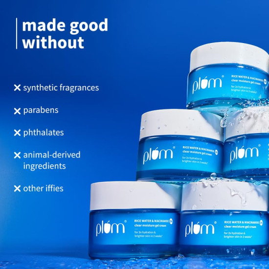 Plum 2% Niacinamide & Rice Water Superlight Gel Cream Winter Moisturizer for Face | 2X Oil-Free Hydration | Brightens, Fades Blemishes | Dermat-Tested | All Skin Types | Women & Men | 100% Vegan | 25 g