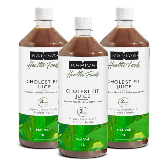 Kapiva Cholest Fit Juice, 1L X 3 Month Pack | Supports Healthy Cholesterol with Arjuna, Apple Cider Vinegar, & 4 more herbs (Pack of 3) Kapiva Cholest Fit Juice, 1L X 3 Month Pack | Supports Healthy Cholesterol with Arjuna, Apple Cider Vinegar, & 4 more herbs (Pack of 3)