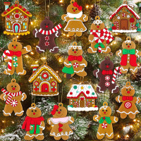 16Pcs Christmas Decorations, Gingerbread House Ornaments, Festive Tree Hanging Decor for Holiday Party, Classroom and Office, Family Activity (16pcs (red A)