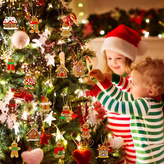 16Pcs Christmas Decorations, Gingerbread House Ornaments, Festive Tree Hanging Decor for Holiday Party, Classroom and Office, Family Activity (16pcs (red A)