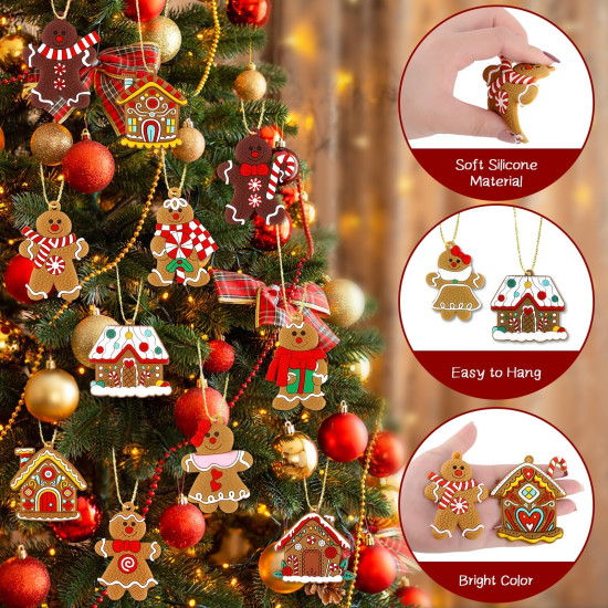 16Pcs Christmas Decorations, Gingerbread House Ornaments, Festive Tree Hanging Decor for Holiday Party, Classroom and Office, Family Activity (16pcs (red A)