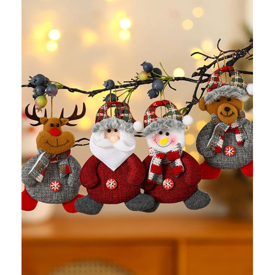 4PCS Christmas Decorations - Christmas Decorations Items for Tree with Button Santa, Snowman, Reindeer & Bear, Festive Decor for Holiday Sprucing Up​