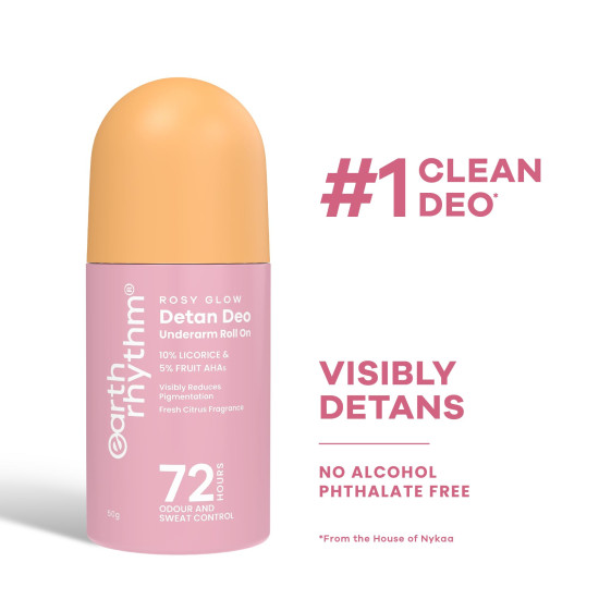 Earth Rhythm 5% AHA Detan Underarm Rollon Reduces Pigmentation Citrus Fresh No Aluminium - Detan Deo
