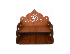 Devaāra Small Wooden Pooja Stand for Home & Office – Wall Mount or Tabletop Mandir with Bells | Compact Puja Temple for Home Decor | 9x9x8 Inch, Brown