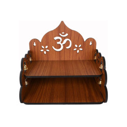 Devaāra Small Wooden Pooja Stand for Home & Office – Wall Mount or Tabletop Mandir with Bells | Compact Puja Temple for Home Decor | 9x9x8 Inch, Brown