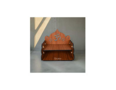 Devaāra Small Wooden Pooja Stand for Home & Office – Wall Mount or Tabletop Mandir with Bells | Compact Puja Temple for Home Decor | 9x9x8 Inch, Brown