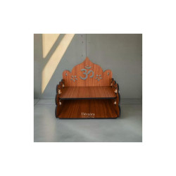 Devaāra Small Wooden Pooja Stand for Home & Office – Wall Mount or Tabletop Mandir with Bells | Compact Puja Temple for Home Decor | 9x9x8 Inch, Brown