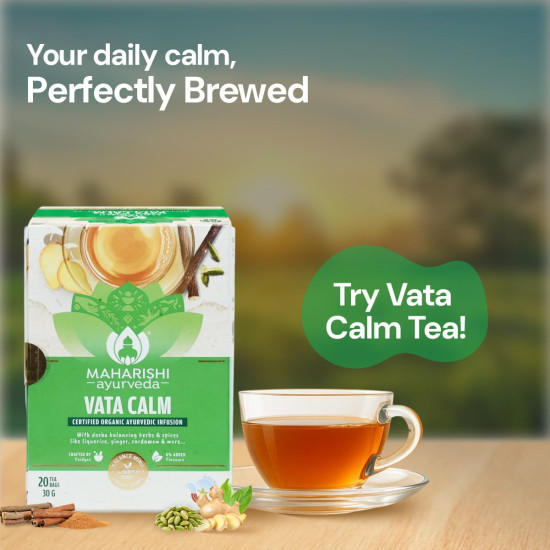 Maharishi Ayurveda Organic Certified Vata Calm Herbal Tea | With Liquorice, Ginger, Cardamom & Cinnamon | Supports Nervous System Balance & Calm Energy | 20 Tea Bags (30g)