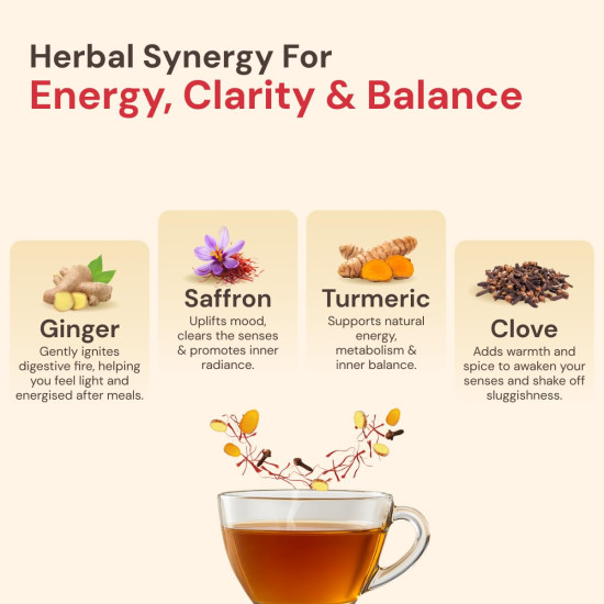 Maharishi Ayurveda Organic Certified Kapha Energise Herbal Tea | With Ginger, Clove, Cardamom, Turmeric & Saffron | Supports Agni, Energy & Kapha Balance | 20 Tea Bags (30g)