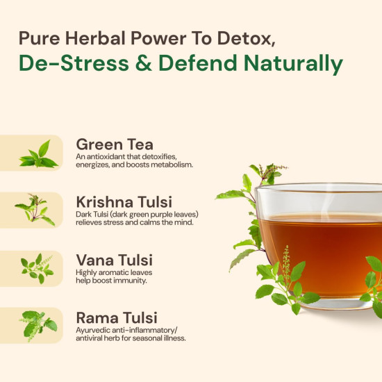 Maharishi Ayurveda Organic Certified Tulsi Green Tea Premium - 100g | Loose Leaf Green Tea with Rama, Krishna & Vana Tulsi | Rich in Antioxidants | Supports Detox, Balance & Wellness