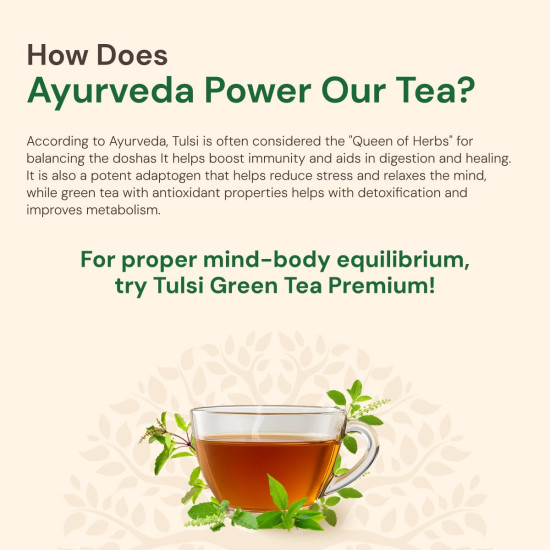 Maharishi Ayurveda Organic Certified Tulsi Green Tea Premium - 100g | Loose Leaf Green Tea with Rama, Krishna & Vana Tulsi | Rich in Antioxidants | Supports Detox, Balance & Wellness