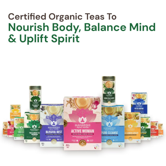 Maharishi Ayurveda Organic Certified Tulsi Green Tea Premium - 100g | Loose Leaf Green Tea with Rama, Krishna & Vana Tulsi | Rich in Antioxidants | Supports Detox, Balance & Wellness