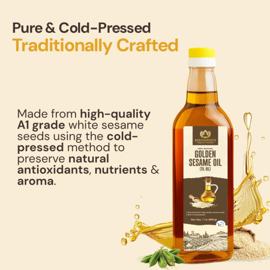 Maharishi Ayurveda Sesame Oil (Til Oil) – Natural Cold-Pressed from White Til Seeds | Pure Edible Oil for Cooking, Skin & Massage | Rich in Omega 3 & 6, Healthy & Chemical-Free 1000 ML