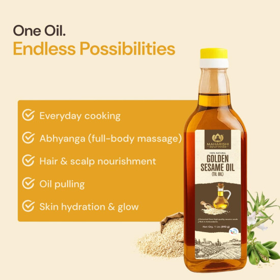 Maharishi Ayurveda Sesame Oil (Til Oil) – Natural Cold-Pressed from White Til Seeds | Pure Edible Oil for Cooking, Skin & Massage | Rich in Omega 3 & 6, Healthy & Chemical-Free 1000 ML