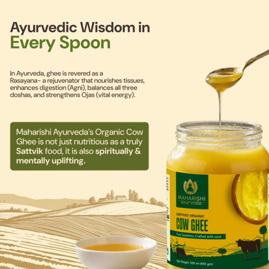 Maharishi Ayurveda Organic Certified Cow Ghee | Traditionally Slow-Crafted from Grass-Fed Cow’s Milk | Supports Digestion, Immunity & Daily Nourishment | 500 ml (Glass Jar) Maharishi Ayurveda Organic Certified Cow Ghee | Traditionally Slow-Crafted from Grass-Fed Cow’s Milk | Supports Digestion, Immunity & Daily Nourishment | 500 ml (Glass Jar)
