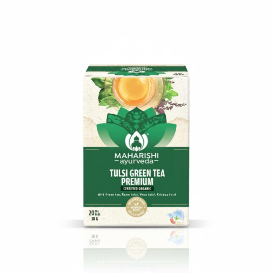 Maharishi Ayurveda Organic Certified Tulsi Green Tea Premium | With Rama, Krishna & Vana Tulsi and Green Tea | Supports Detox, Immunity & Daily Balance | 20 Tea Bags (30g)