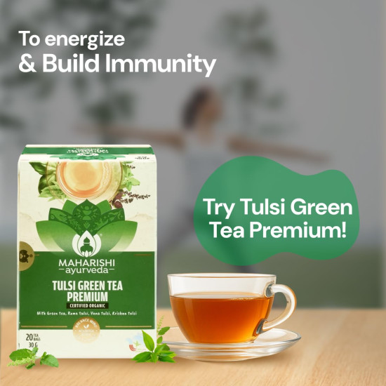 Maharishi Ayurveda Organic Certified Tulsi Green Tea Premium | With Rama, Krishna & Vana Tulsi and Green Tea | Supports Detox, Immunity & Daily Balance | 20 Tea Bags (30g)