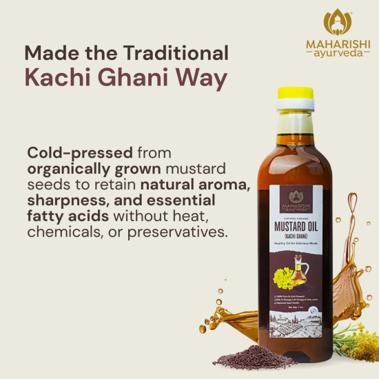 Maharishi Ayurveda Organic Certified Mustard Oil | Cold-Pressed Kachi Ghani Sarson Oil | Supports Digestion, Circulation & Daily Cooking | 1 L