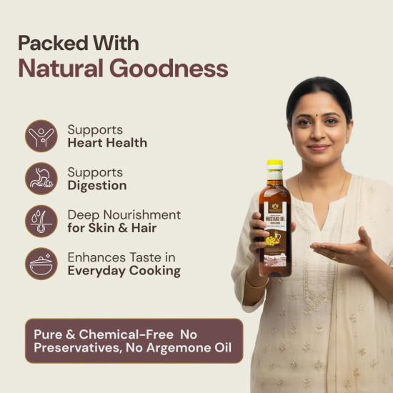 Maharishi Ayurveda Organic Certified Mustard Oil | Cold-Pressed Kachi Ghani Sarson Oil | Supports Digestion, Circulation & Daily Cooking | 1 L